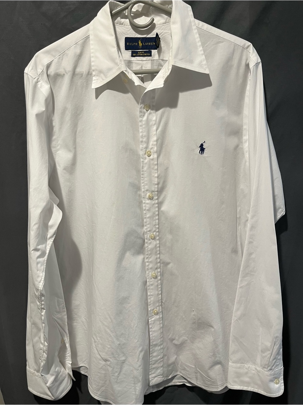 Ralph Lauren White Long-Sleeve Dress Shirt with Navy Pony